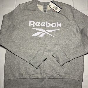 Reebok Gray Heather White French Terry Crew Neck Sweatshirt Womens Large RI BL